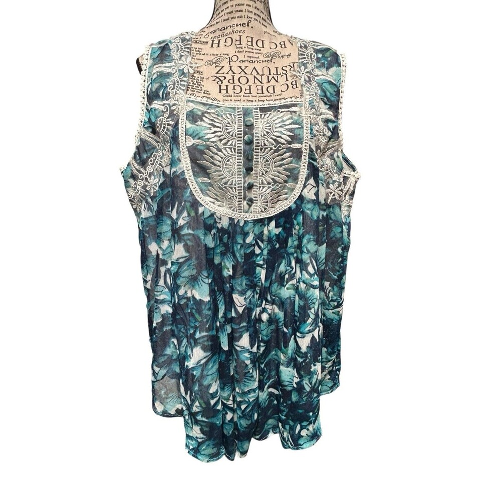 Roamans Semi-Sheer Floral Blouse Tank Lacy Whimsical Garden Fairy Career Boho 18